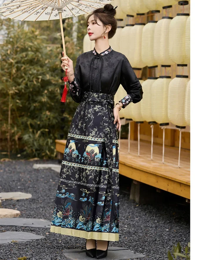 Maxi Horse Face High Waist Skirts Women Saia Chinese Ethnic Style Long Skirt Pleated Harajuku Vintage Hanfu Woman Clothes Faldas