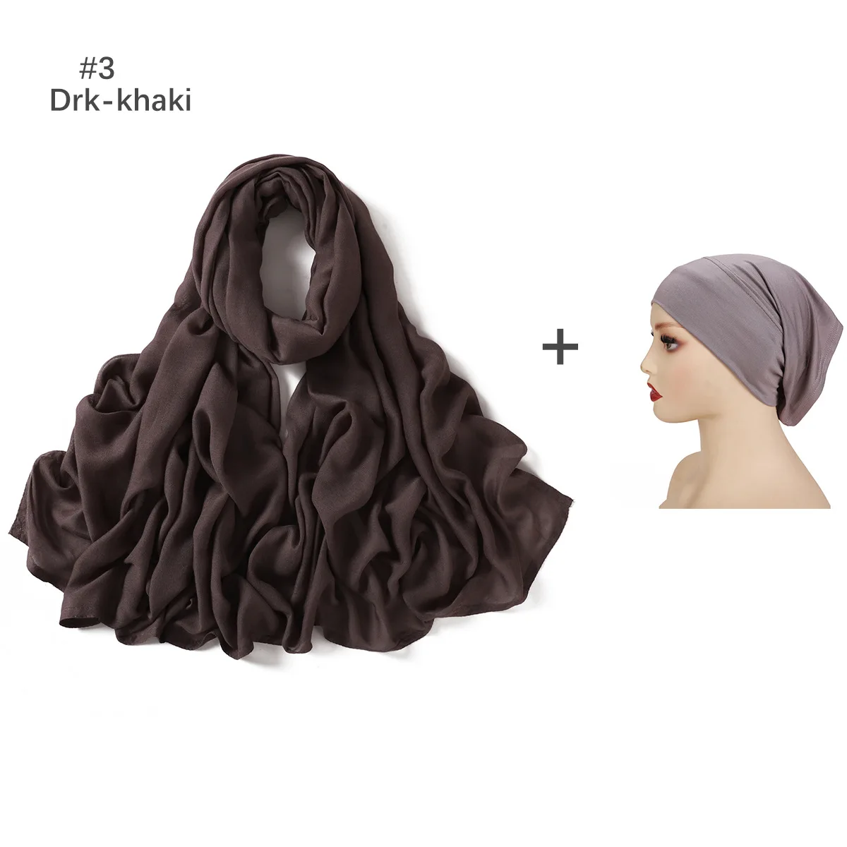 

Комплект из 2 предметов: Мусульманский хиджаб-шарф и внутренняя шапочка-труба (подшарф) для женщин, исламский головной убор, шаль, головной платок, шапочка-бини, повязка на голову 85*175