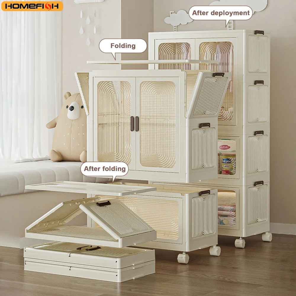 Organizzatore portatile per armadio guardaroba per vestiti, cassettiera, porte magnetiche con 4 cubi e asta per appendere, 10 grucce