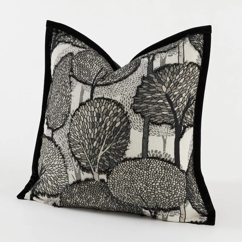 Luxury Neutral Forest Jacquard Cushion Cover Modern Vintage Brown Black Applique Decorative Pillow Cover for Sofa Home Decor