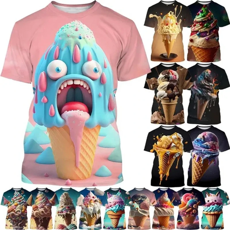 

Summer Hot Food Cone Ice Cream 3D Print T Shirts Cake Ice Cream Fashion Personality Unisex Short Sleeve Round Neck T-Shirt Tees