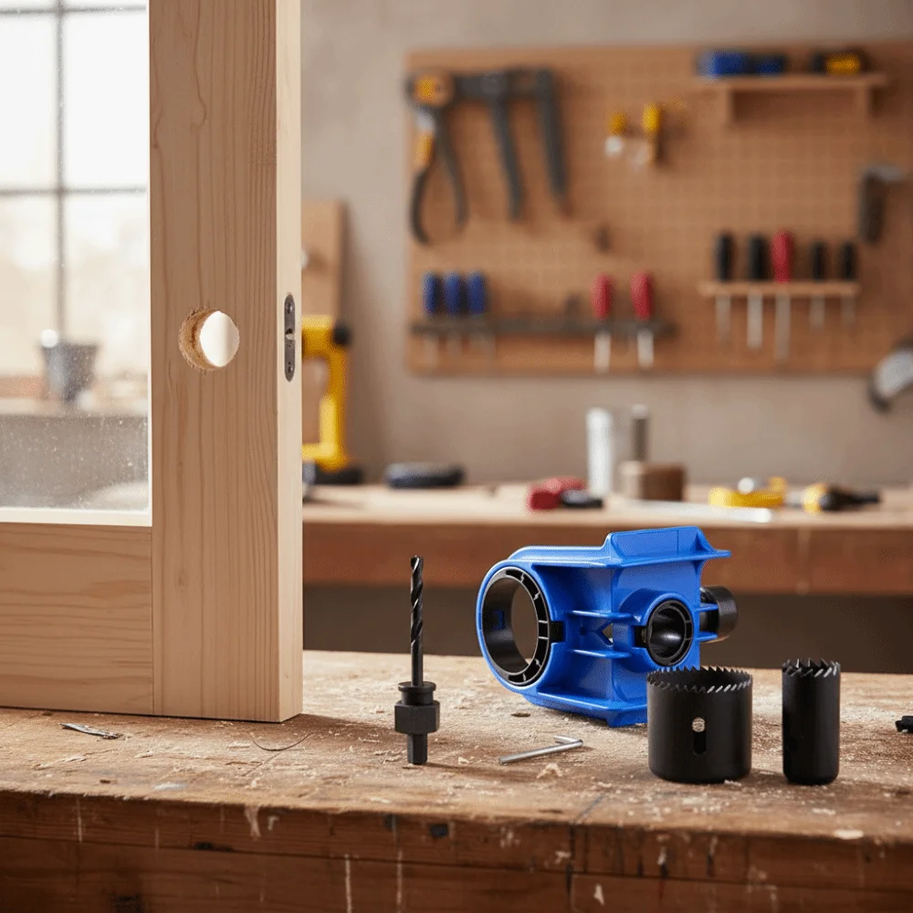 

Adjustable Bushing Ball Lock Hole Opener PP and Carbon Steel Yellow/Blue/Red/Orange Door Lock Installation Kit Durable