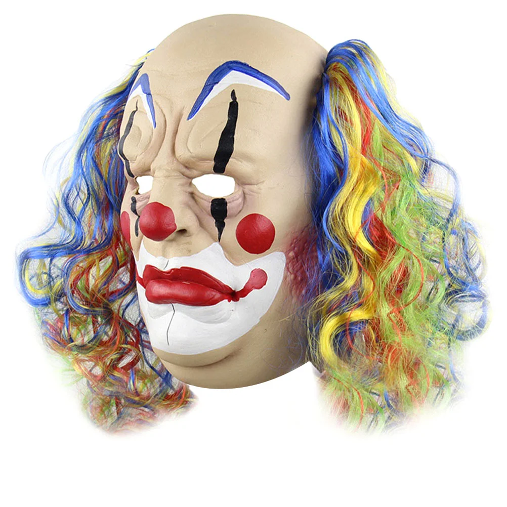 Colorful Curly Bald Clown Mask Halloween Party Performance Prop Face Costumes Wigs