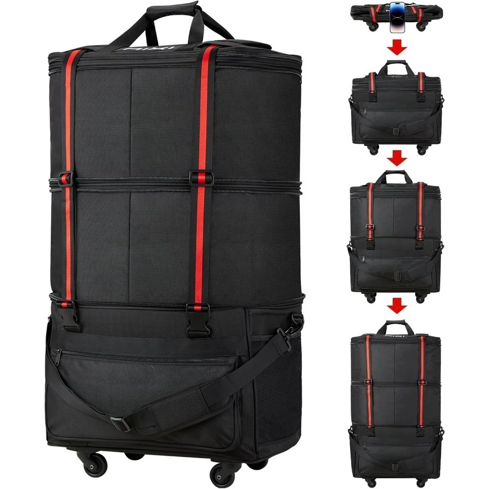 Foldable Rolling Luggage Bag - Uitbreidbare, opvouwbare reiskoffer met wielen, grote