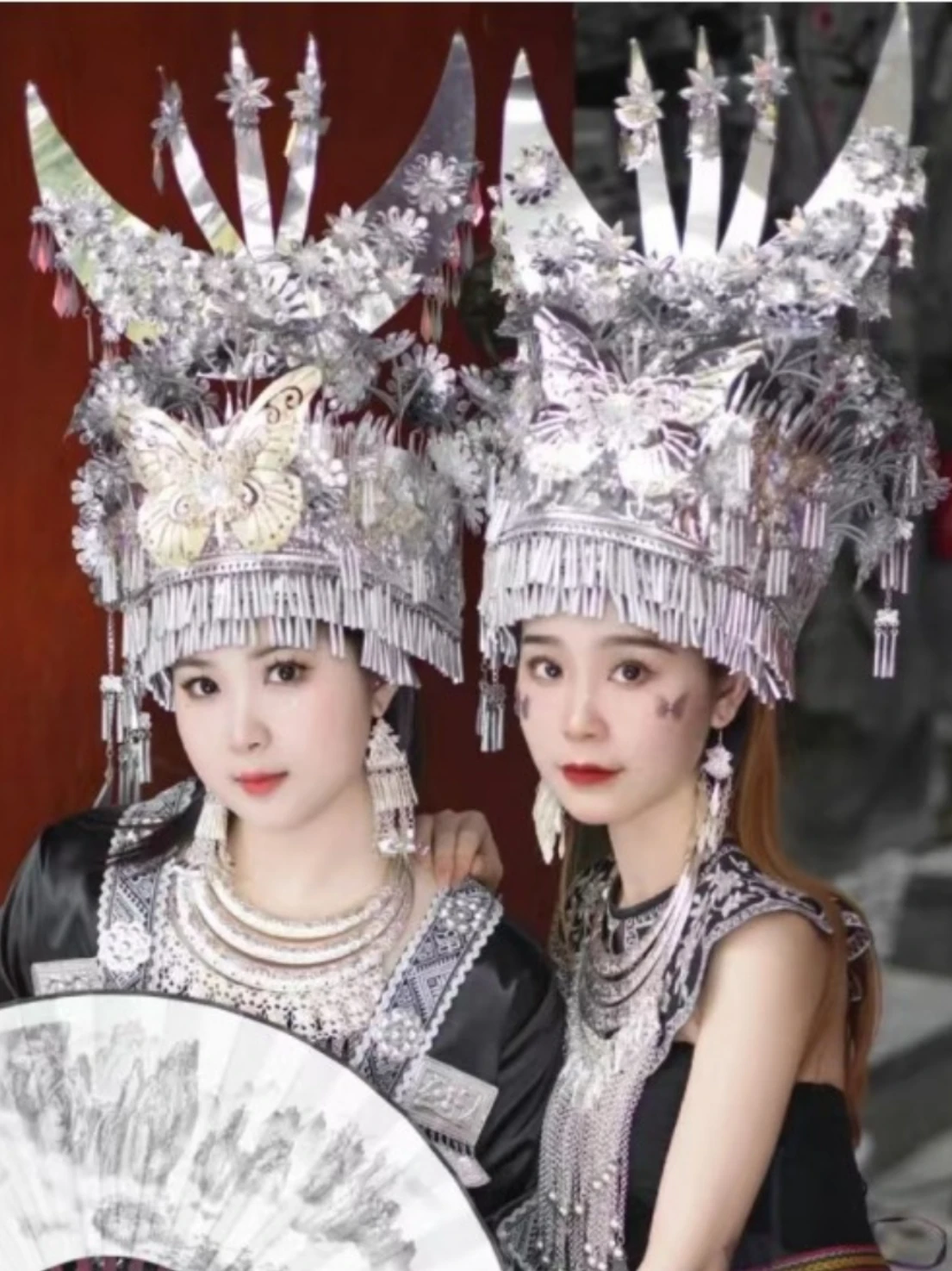 Tête de coiffure en argent Ata Ao, chapeau, bijoux de la minorité du Guizhou