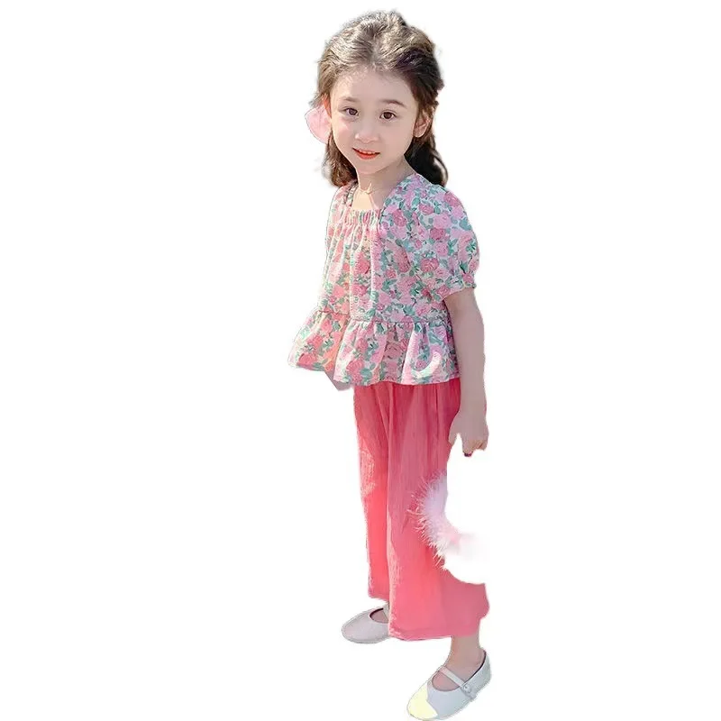 Girl's Fashionable Set Summer 2024 New Internet Popular Summer Clothing Girl's Summer Fashion Short Sleeves and Pants