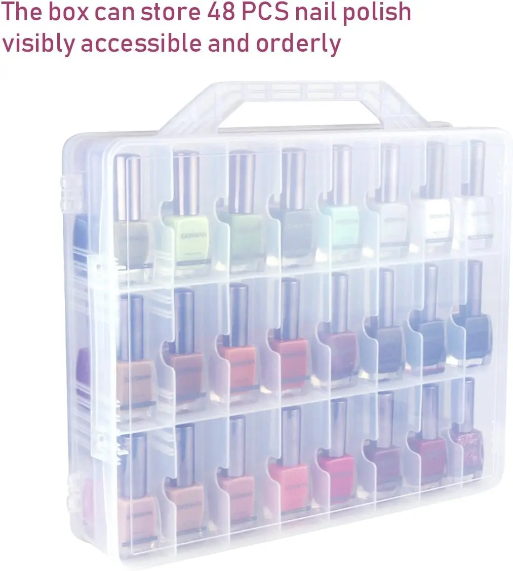 Universal Nail Polish Storage Box Holder Organizer for 48 Bottles Adjustable Dividers Space Saver