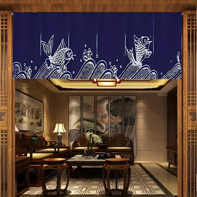 VIKAMA Japanese Yakitori Long Curtain Grilled Skewer Food Print Fabric Window Valance for Restaurant Shop Decor