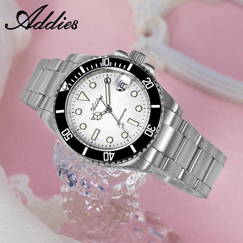 ADDIES Luxury Lady Watches Date Display Ceramic Bezel Women's Quartz Wristwatch Super Luminous Waterproof Stainless Steel Watch
