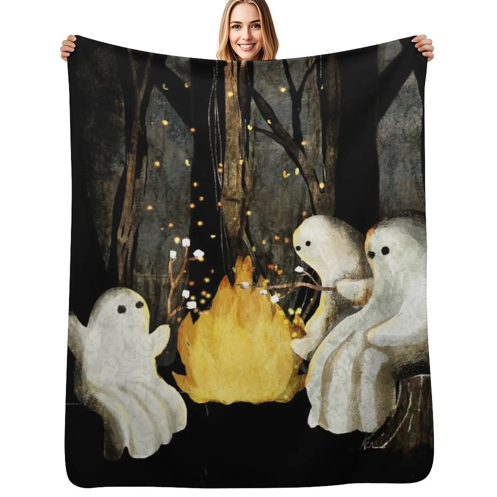 Marshmallows and ghost stories Throw Blanket Soft Beds Plaid Shaggy Comforter Cute Plaid Soft Blankets