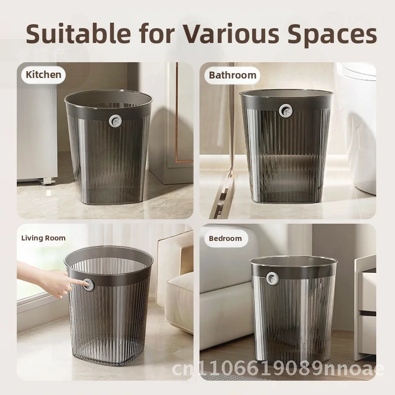 

Liangshe Original Large Trash Basket Uncovered Kitchen Bathroom Living Room Garbage Can Deep Black PET TPR Home Premium Sense