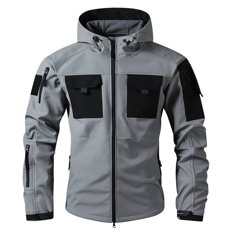 

Men's Casual Hooded Jackets Autumn New Outdoor Windproof Hoodie Coat Army Tactical Multi-pocket Cargo Jacket Solid Color Clothes
