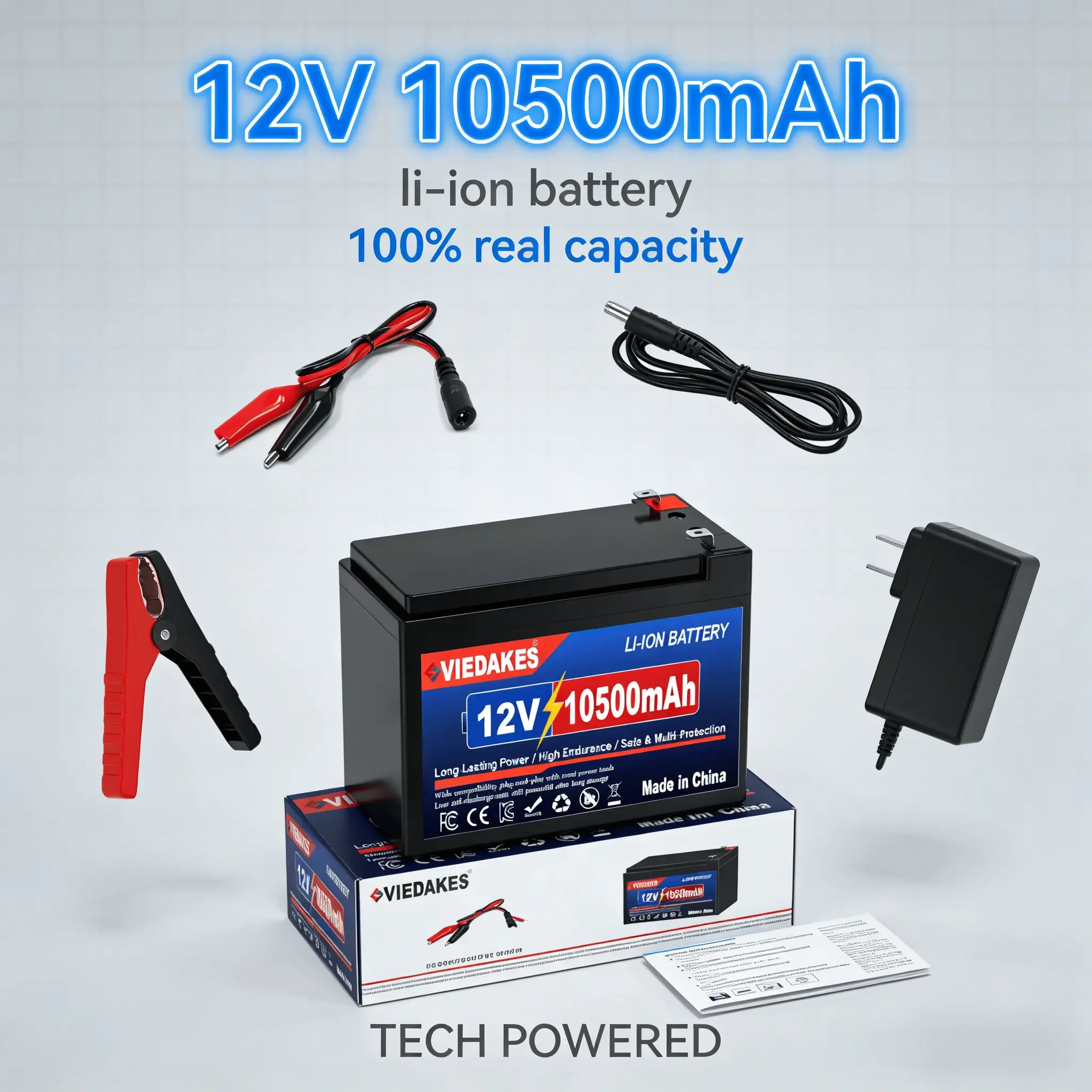 

100% Real Capacity 12V 10500mAh Lithium Battery USB Output Li-ion Pack for Scooter Camping Mobile Charging Backup