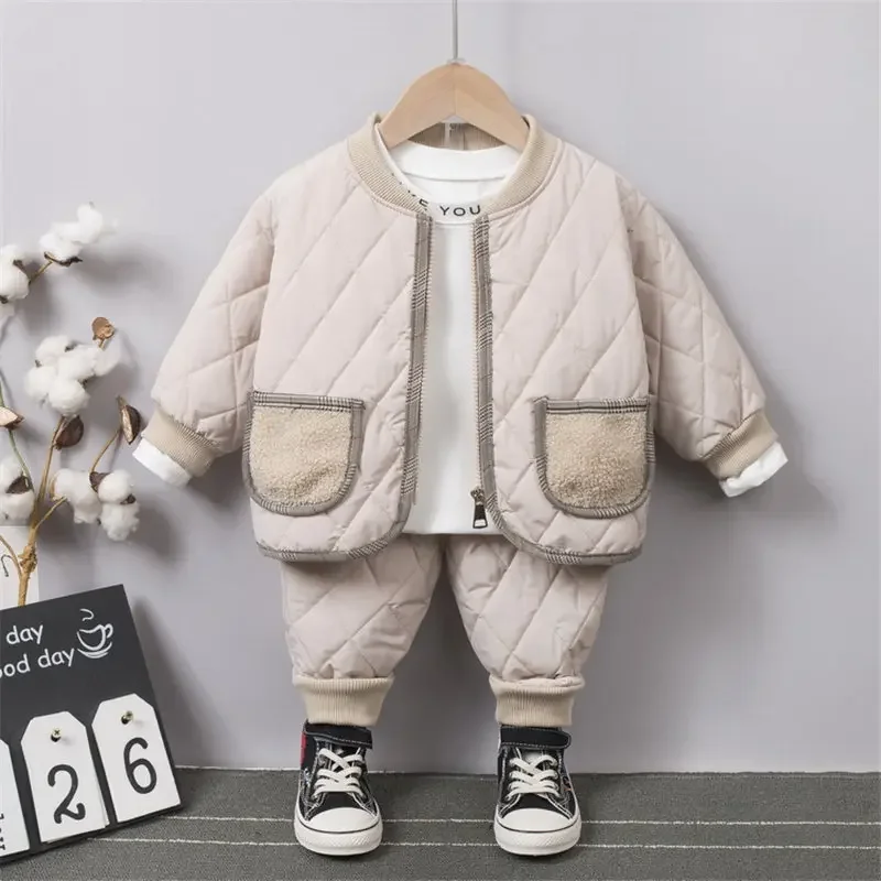 NEW Warm Coat Cute Infant Newborn Kids Girls Solid Clothes Long Pants 2pc/set Outfit Cotton Kids Boys Tracksuit Set 0-4 Years