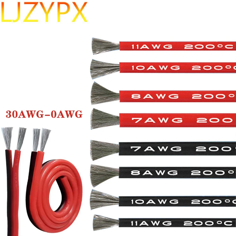 Red Black Tinned Copper Silicone Cable Wire Car Battery Automotive Wiring 18 16 14 12 10 8 6 4 2 Awg Thick Electrical Soft Cable