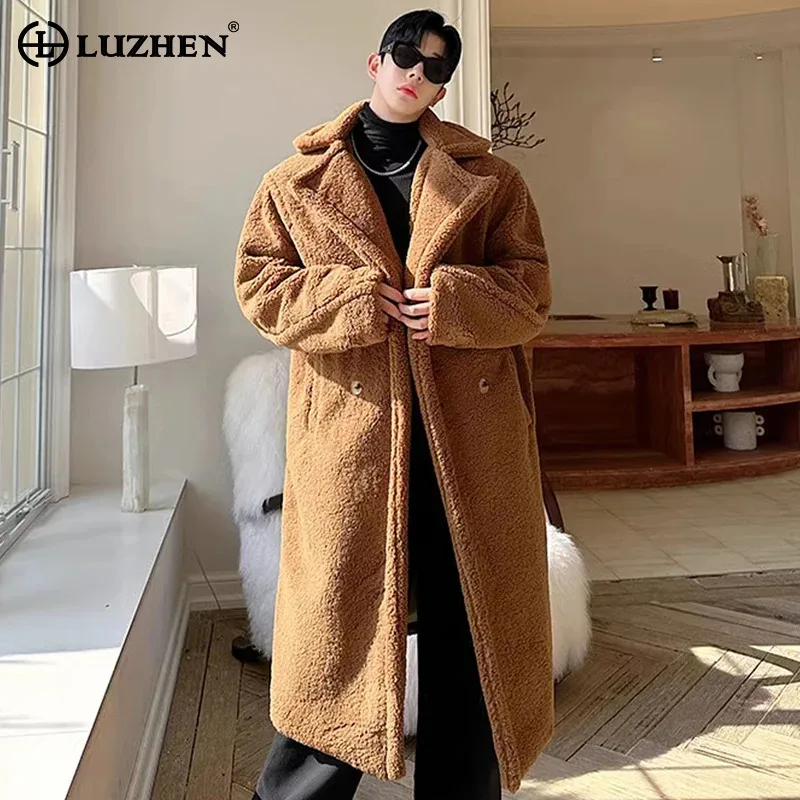 LUZHEN Autumn Winter Fashionable Lamb Wool Coat Men's Medium Long Imitation Fur Coat Elegance Trendy Men Warm Trench Coat LZ7980