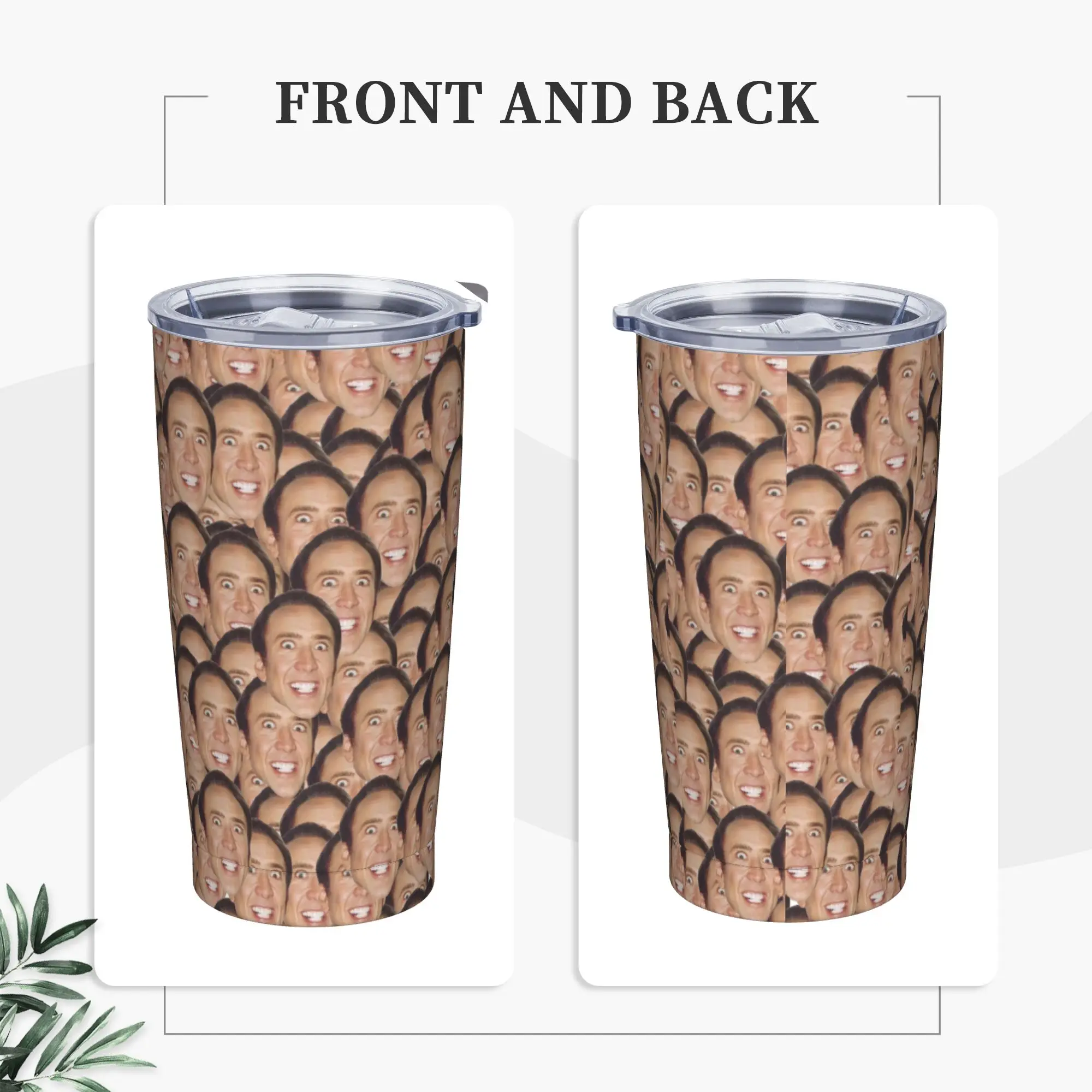 Nicolas Cage Meme Insulated Tumbler with Straws Lid Actor Vacuum Coffee Mugs Outdoor Travel Car Bottle Cups, 20oz