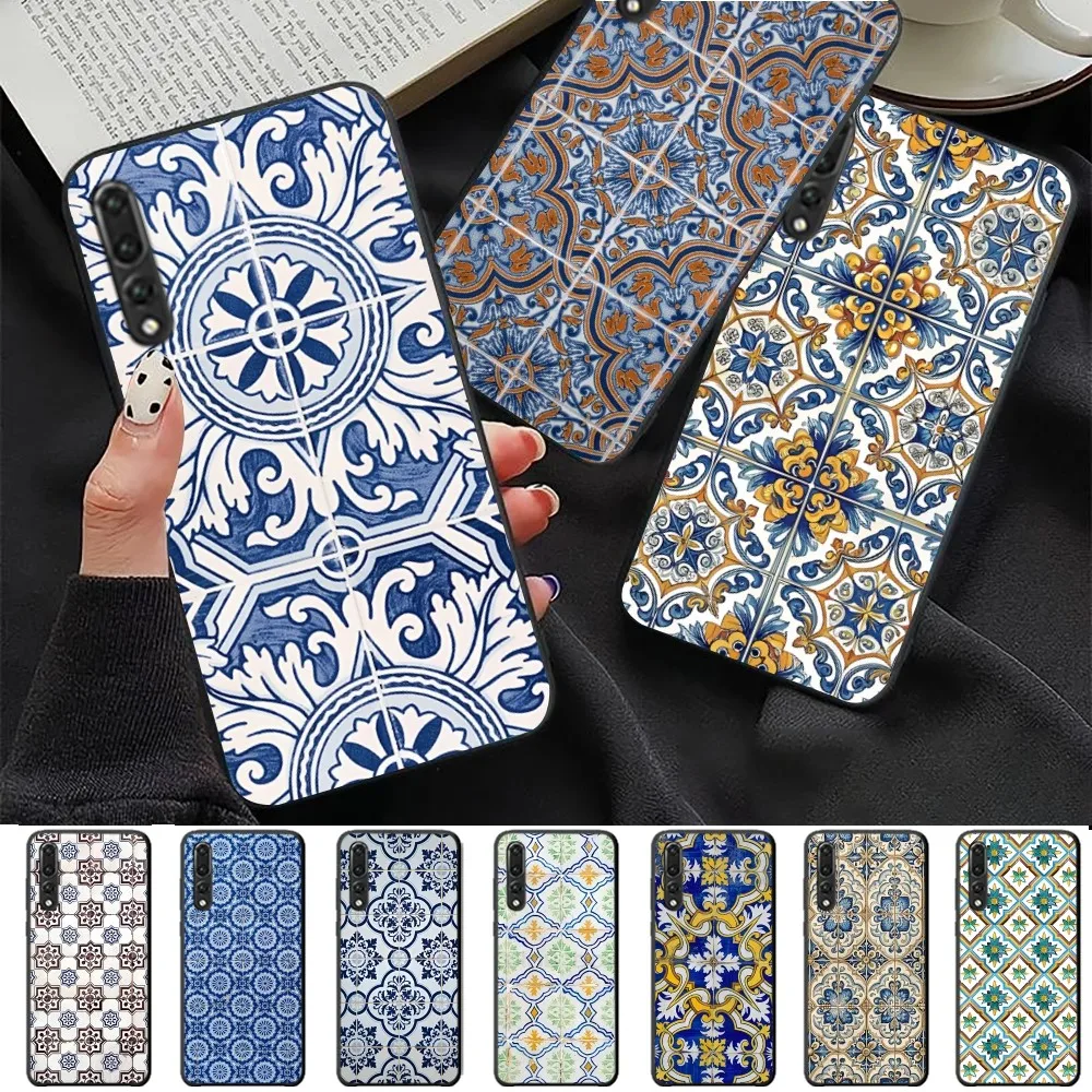 Portuguese Glazed Tiles Phone Case For Huawei P 8 9 10 20 30 40 50 Pro Lite Psmart Honor 10 Lite 70 Mate 20lite