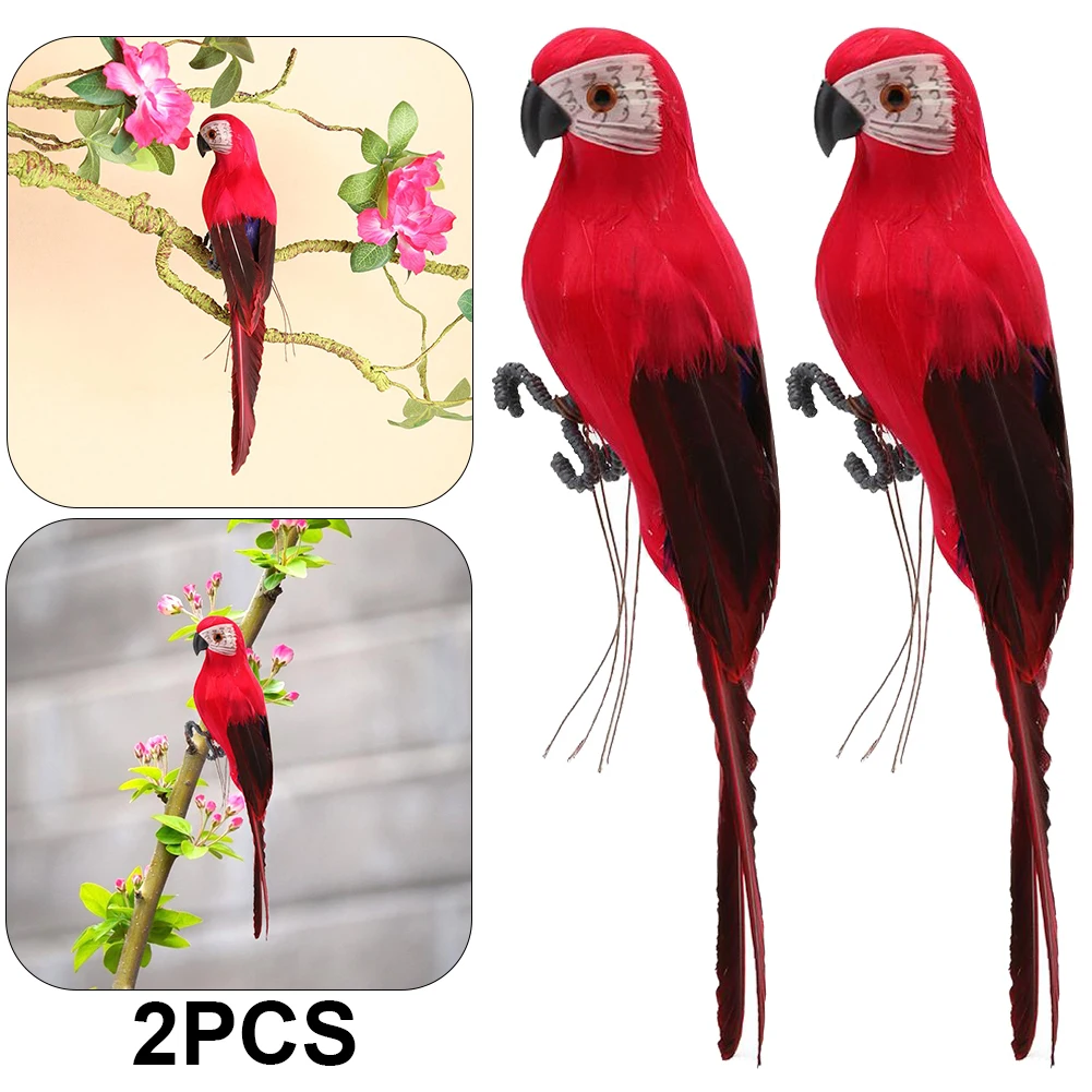 قطعتان من ريش الإسفنج الإبداعي الاصطناعي المقلد على شكل طائر (أحمر)