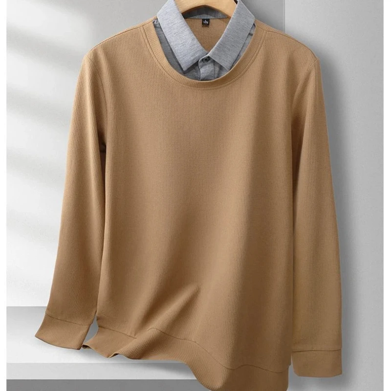 Men Fake Two Piece Long Sleeve Polo Shirt Shirt Collar Solid Color Business Casual Autumn Winter Basic Top