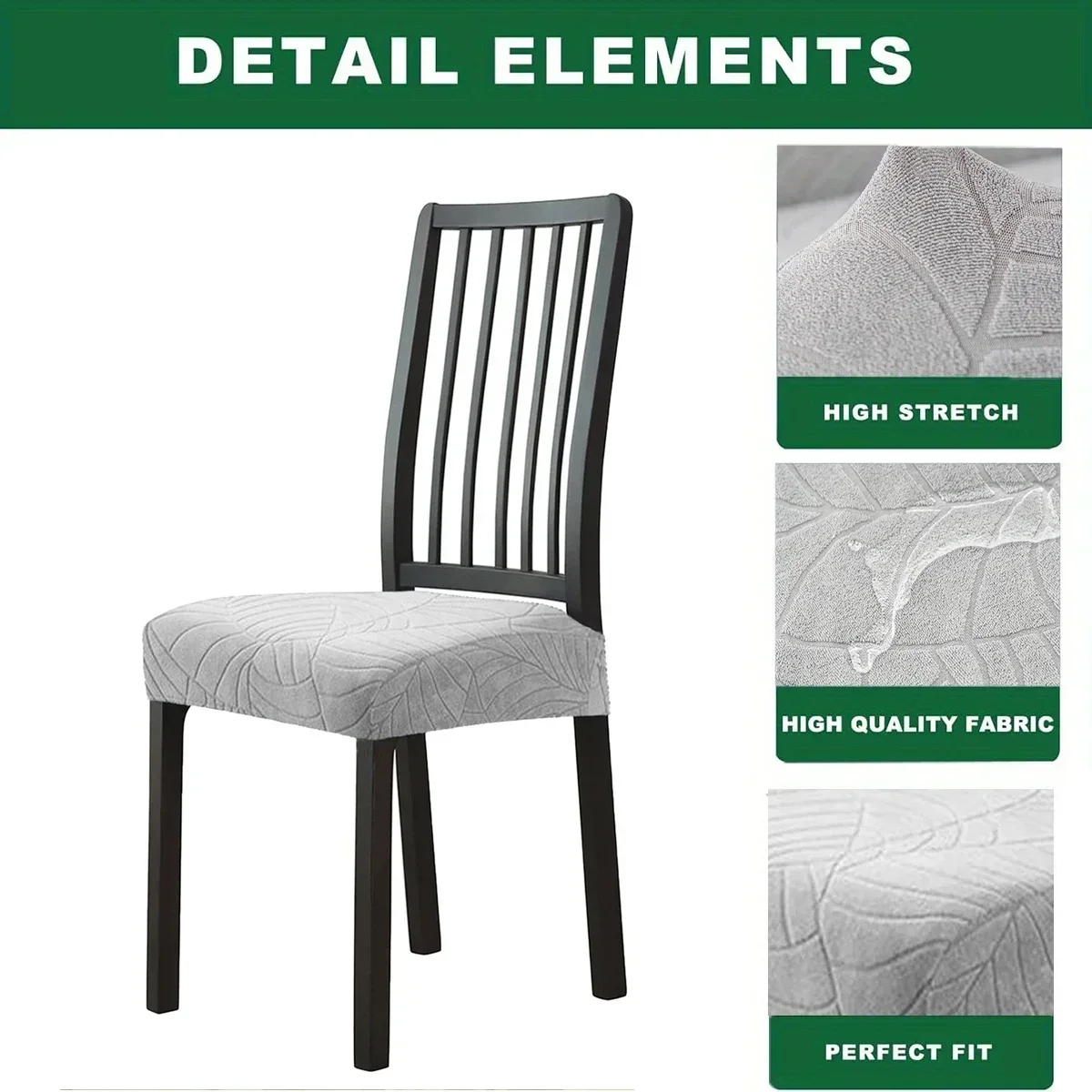 1/4Pcs Water Resistant Leaf Texture Jacquard Stretch Dining Chair Seat Cover Spandex Non Slip Furniture Protective Slipcover