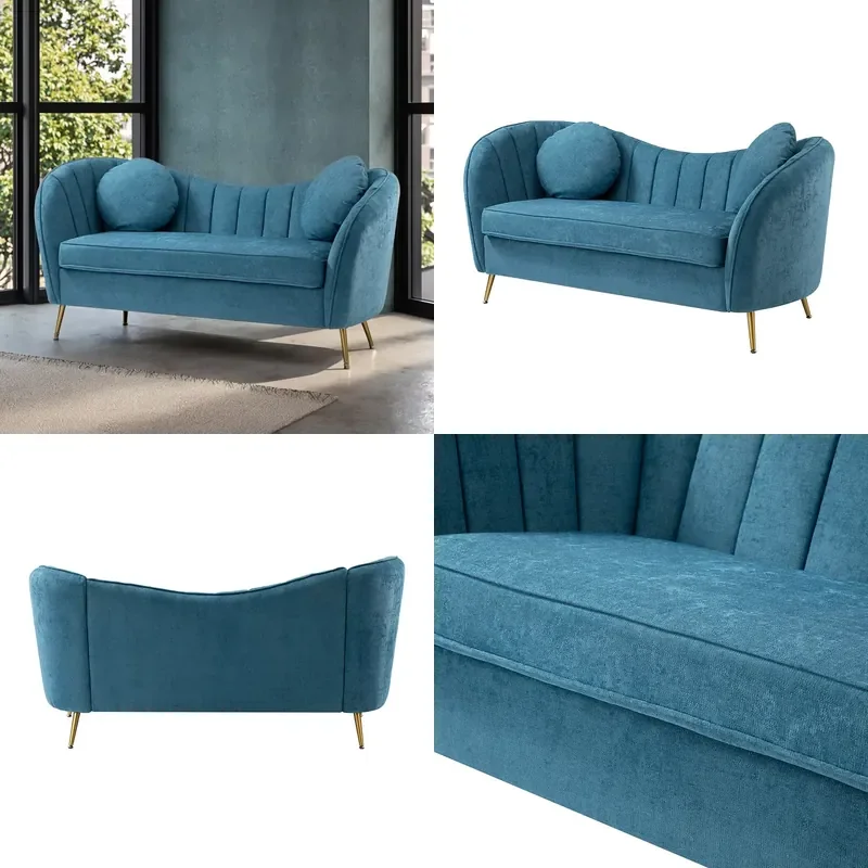 Modern Creative Design Home Living Room Furniture Metal Legs Two Seater Upholstered Soft Seating Comfortable Sloped Arms Sofa