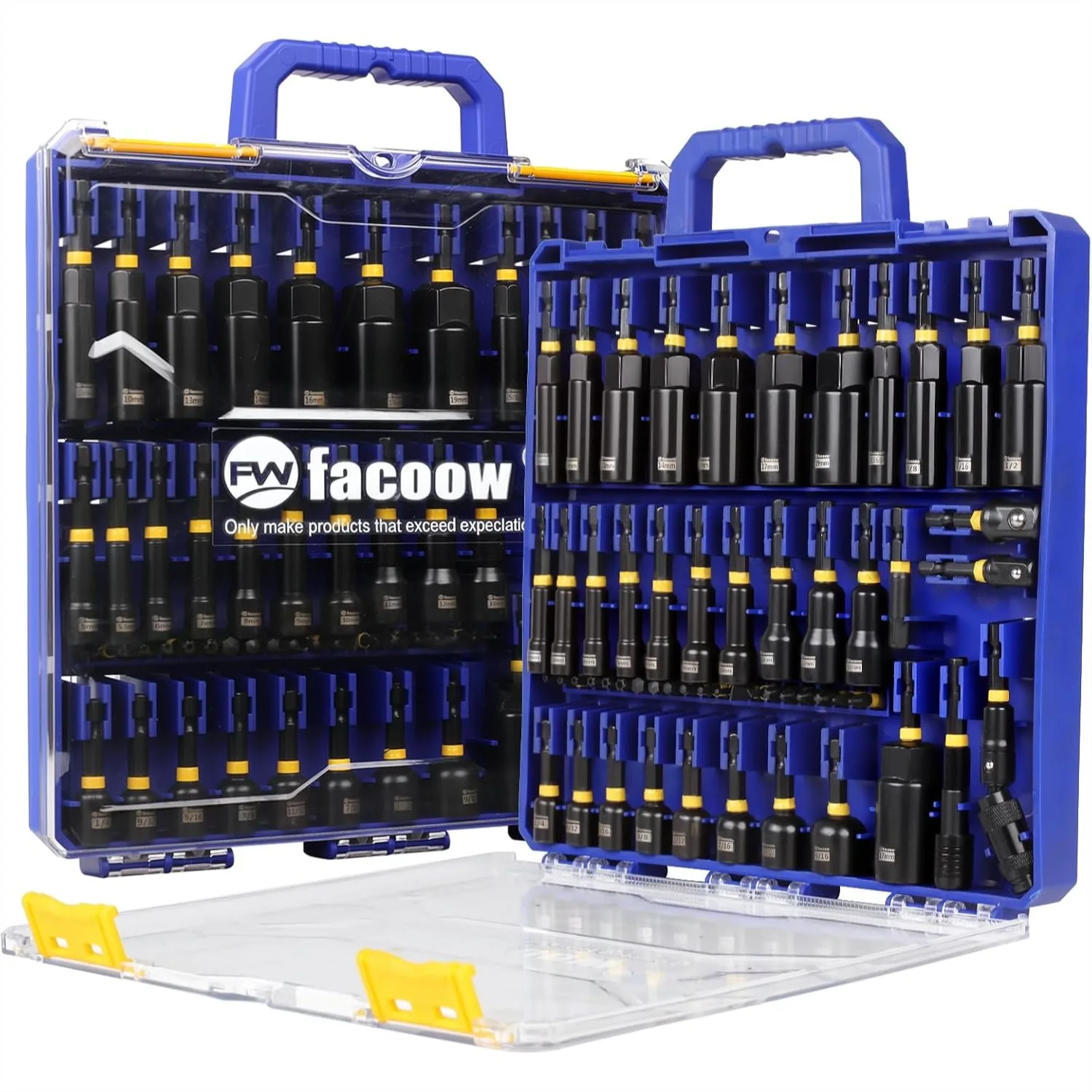 

55PCS Impact Nut Driver Set Magnetic SAE Metric Deep Impact Sockets Wing Nut Driver Quick Release Extension Pivoting Nutsetter Storage Box