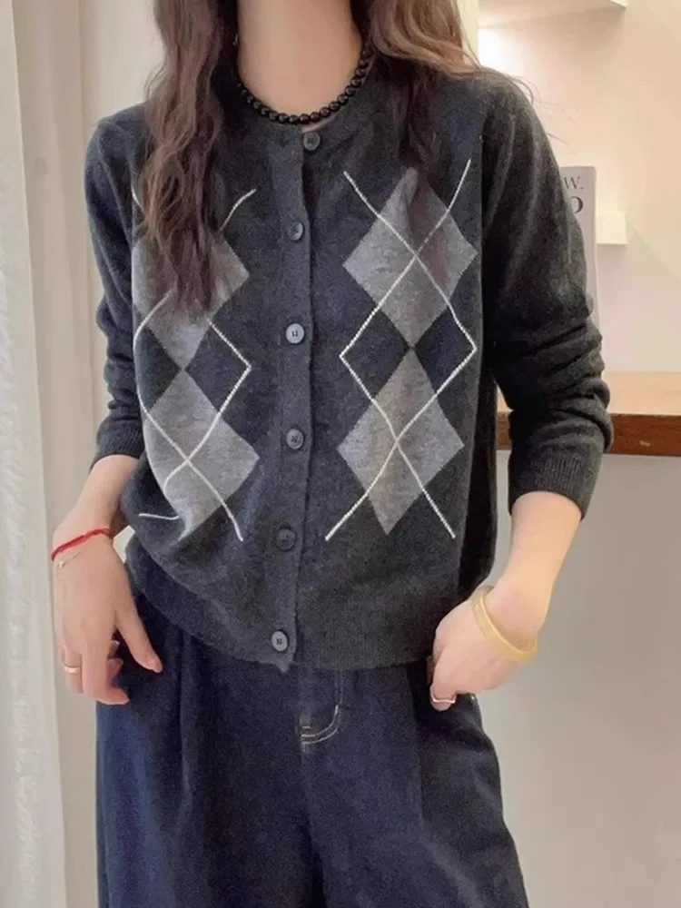 

Color Blo Korean Sle round Ne Single Button Knitted Woolen Sweater Casual Long Sve Top for Women Anti Aging