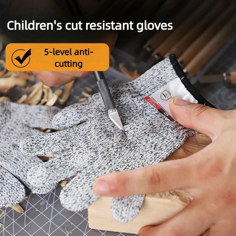 

Kids Cut Resistant Gloves Level 5, HPPE Anti-Cut Safety Gloves for Wood Carving & Crafts, Breathable Children's Protective Glove