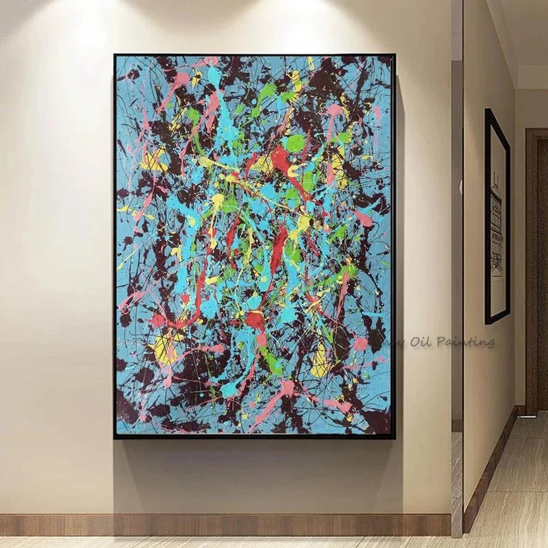 Handpainted Square Splatter Abstract Oil Painting Thick Textured Color Splash Wall Art Modern Dining Room Home Decor
