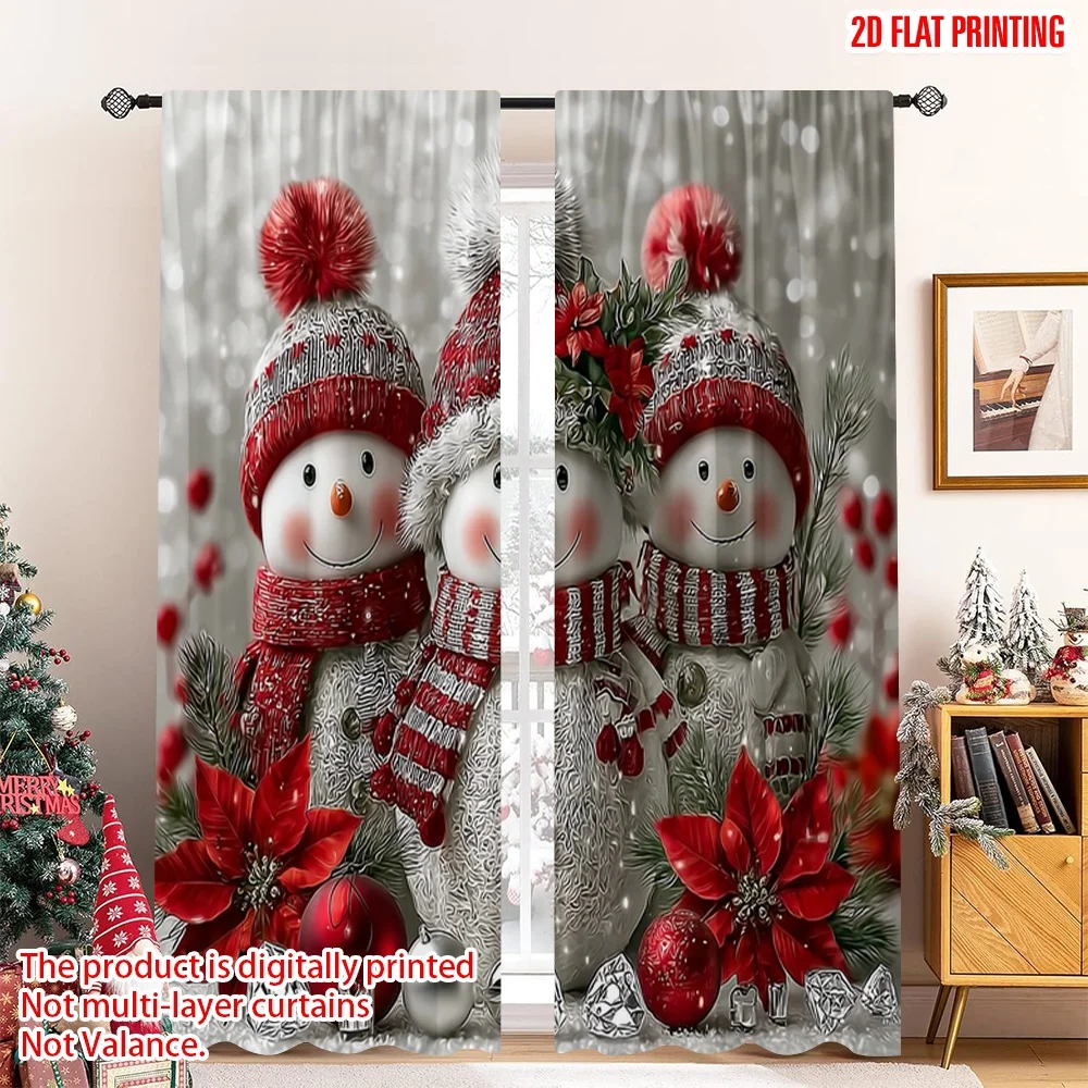 2pcs 2D flat printing Christmas Scene Curtains Christmas_ New Year Digital Printed Polyester Drapes Spring Perfect for Oversized