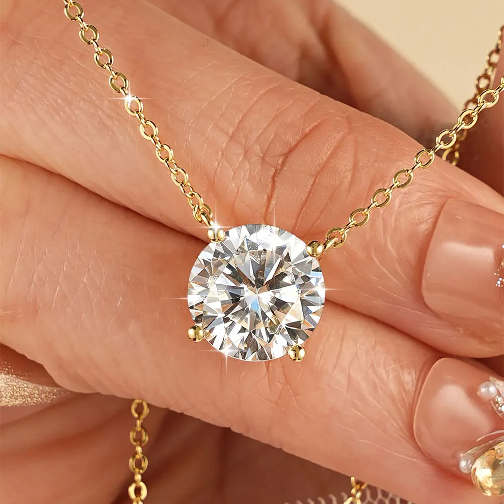 Lnkry 0,5ct-5ct Runder Schliff Moissanit Solitär-Halskette 14K Goldfilled Funkelnder Klassischer Labor-Diamant Anhänger Halsketten Schmuck – Detail 9