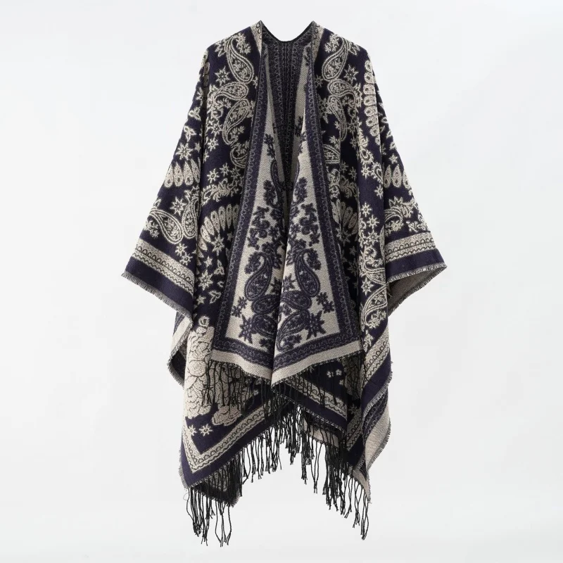 

Женская шаль с принтом бахромы, двойная одежда, теплая и холодная шаль