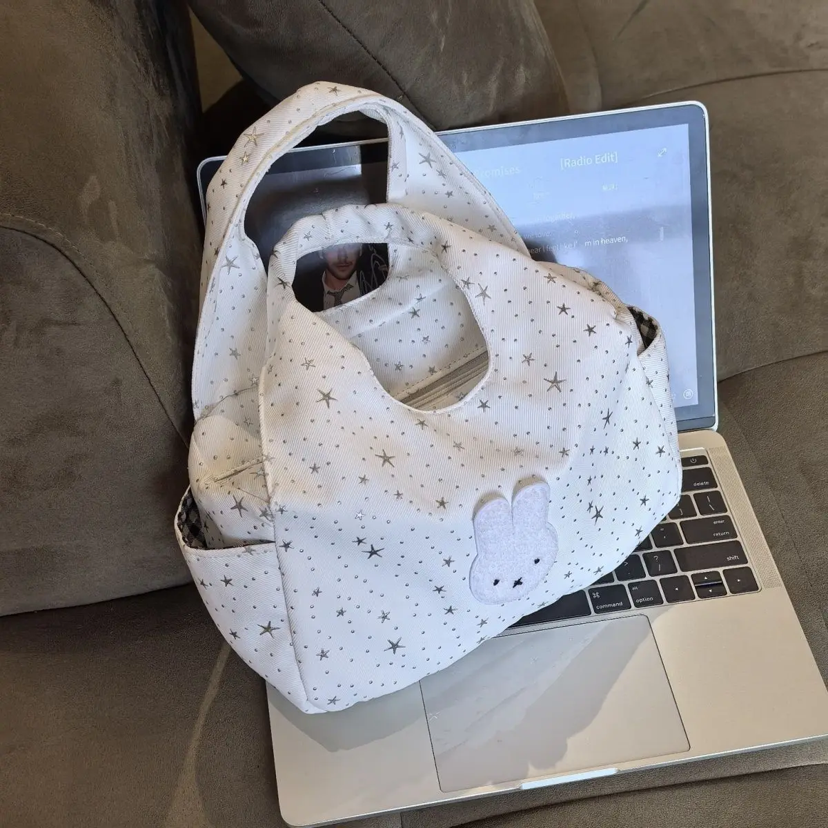 Cute Miffy Double Pocket Lunch Bag Simple Portable Handy Bento Bag For Students Girls Multifunctional Mommy Storage Bag Kawaii view 5