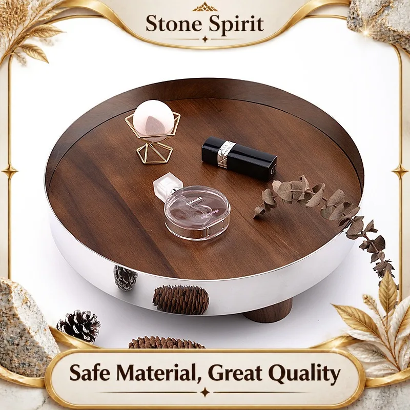 Elegant Round Stainless Steel Tray, Perfume & Jewelry Display Organizer for Dresser, Minimalist Home Decoration Centerpiece