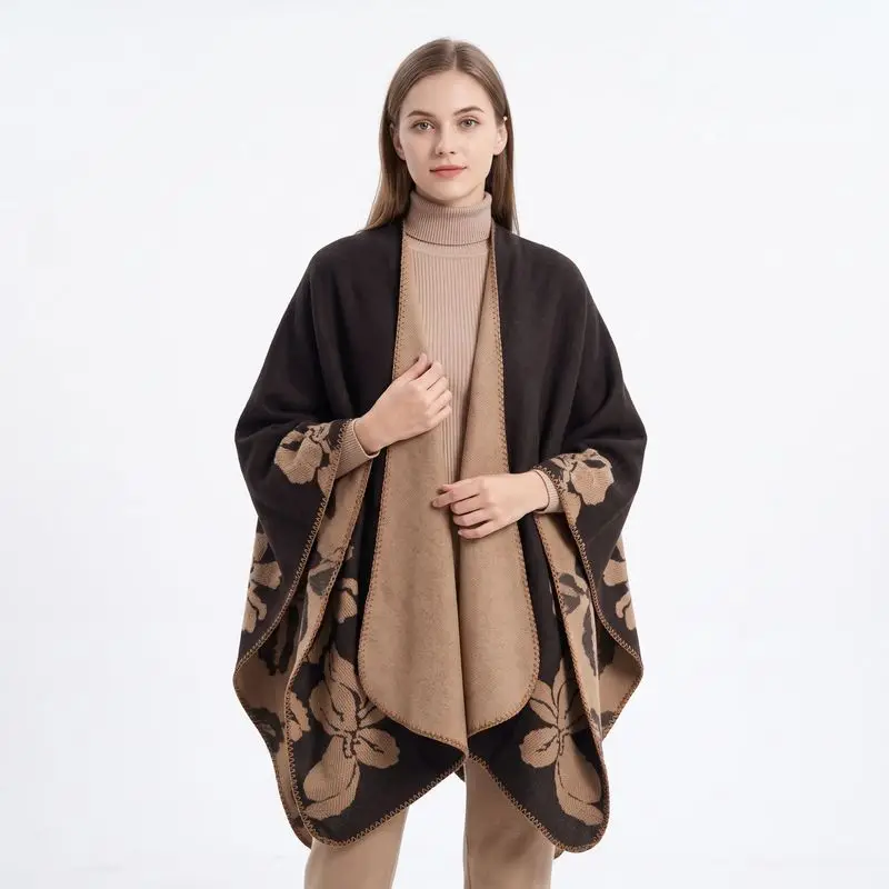 Vintage reversible cape shawl women, perfect for autumn and winter, can be worn as an outer layer or a travel scarf