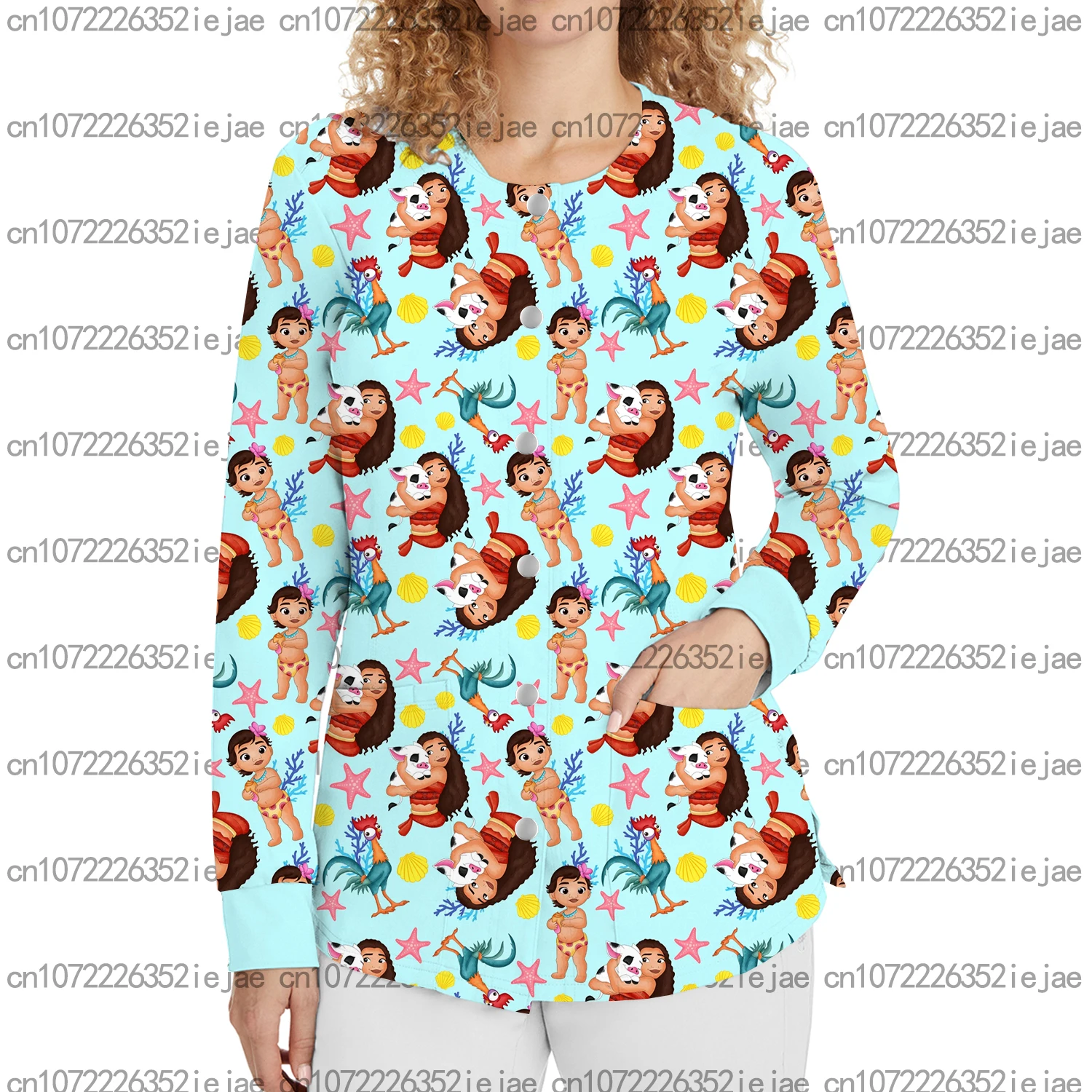 

Осенне-зимний топ с длинными рукавами и круглым вырезом с принтом, пригородная рабочая одежда, матовая куртка Moana, женский кардиган с карманами на кнопках