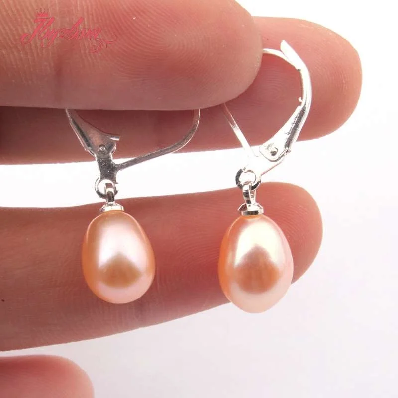 7-8mm Teardrop Elegant Freshwater Pearl Dangle Fashion Jewelry Christmas Party Gifts Stud Hoop Earrings White Pink Purple Black