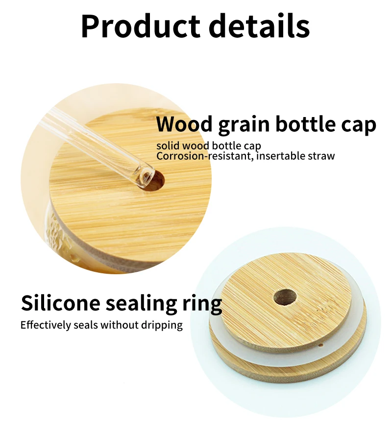 Holaroom Bamboo Lid For Glass Cup Cap Drinking Coffee Wine Milk Cup Covers Durable Water Cup Accessory Drinkware With Straw Hole