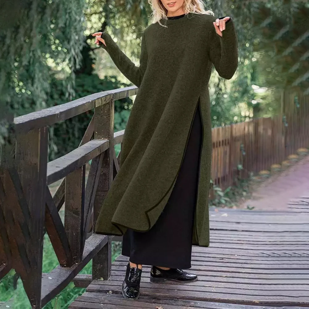 2024 Autumn Wiinter Women\'s Plus Size Elegant Long Pullover Dresses Robe Large Size Femme Oversized Solid Dress 2XL 3XL