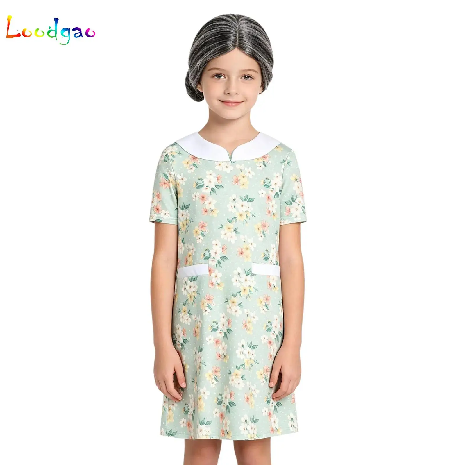 

Granny Cosplay Dress for Kids Girls 100 Days of School Old Lady Dress Grandma School Day Party Kids Granny Dress Up Costume
