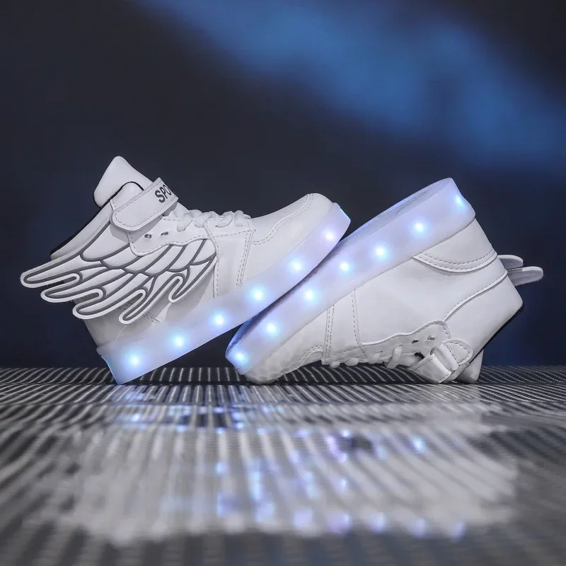 USB Charge Illuminated Shoes Kid Sneakers LED Flash Wing Casual Board Shoes Sport Walking Trainers Boys and Girls Luminous Shoes