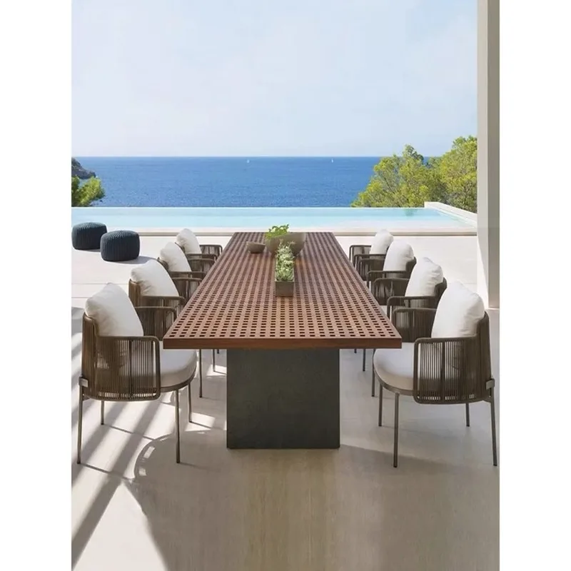 Outdoor tables and chairs Villa courtyard garden dining table Open ceiling long table Outdoor furniture,