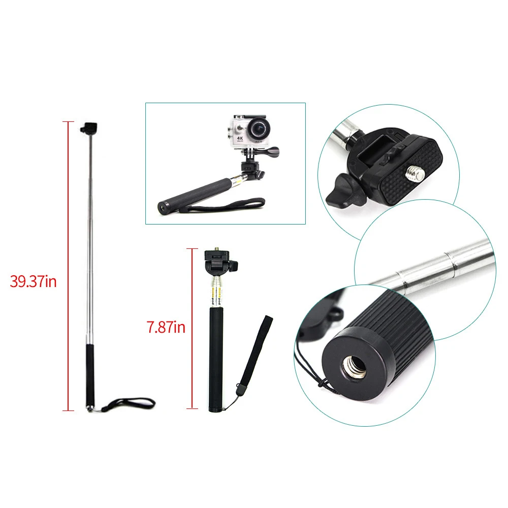 Imagem -03 - Montagens para Gopro Acessórios Conjunto para go Pro Herói Preto Kit Vias Selfie Vara para Eken H9r H8r para Xiaomi yi Eva Case