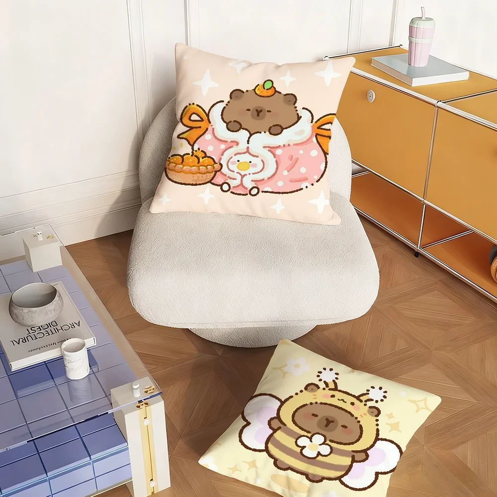 Cartoon Cute Capybara Pillow Case Square Bedroom Headboard Sofa Living Room Backrest Cushion Nap Pillow 3