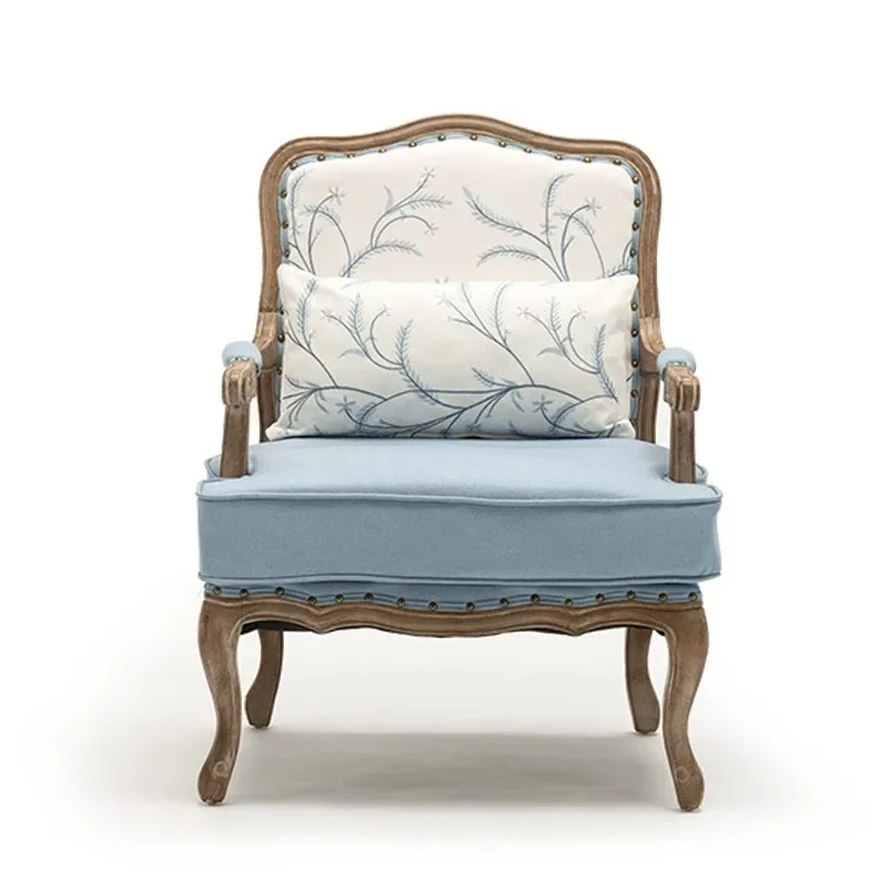 

American country solid wood tiger chair single sofa study chair fabric balcony bedroom leisure living room retro chair