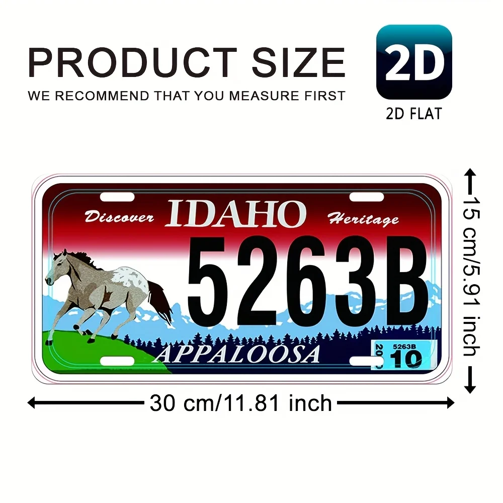 لافتة حائط لوحة ترخيص Idaho Heritage - فن معدني من الألومنيوم بتصميم حصان وجبل، ديكور جراج ذو طابع غربي، متين