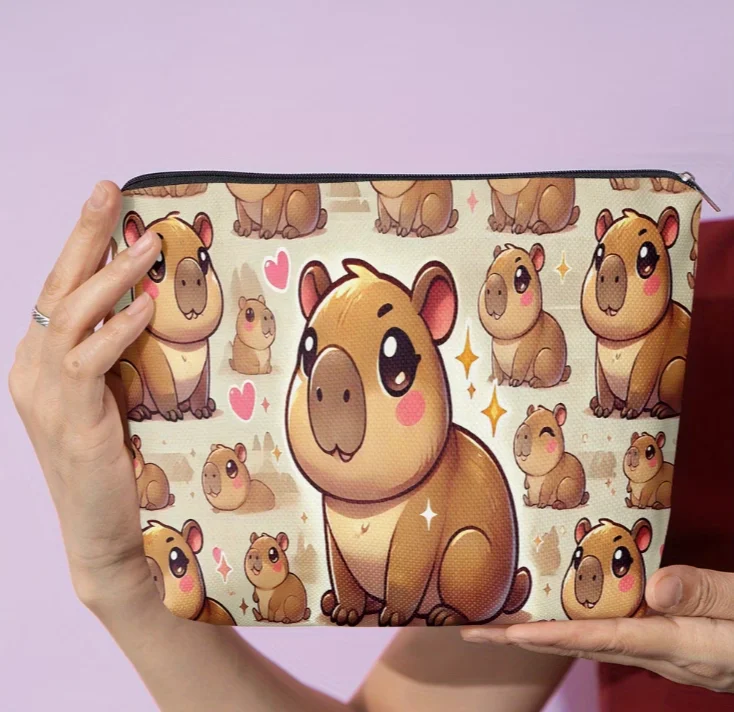 Capybara Cosmetic Bag Cute Capybara Face Double-Sided Women's Makeup Pouch, Durable Travel for Toiletries, Stationery Organizer