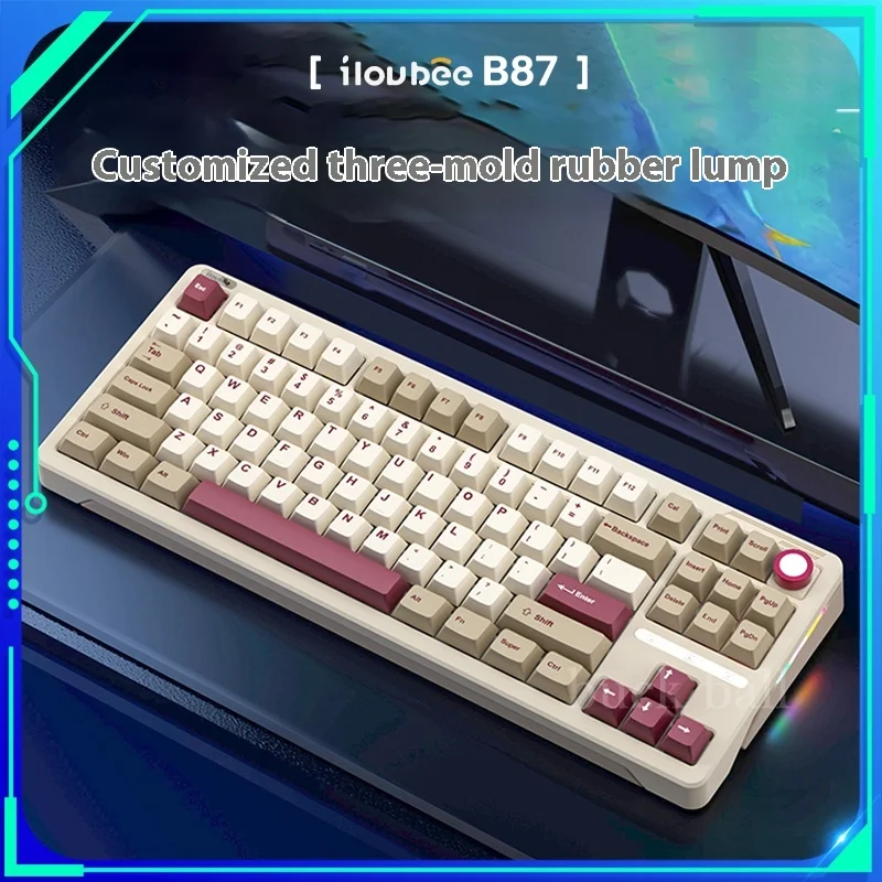 

iLovbee b87 Mechanical Keyboard Three Mode Multifunctional Knob RGB Hot Swap Gaming Keyboard Gasket PBT Pc Gamer Accessories Win