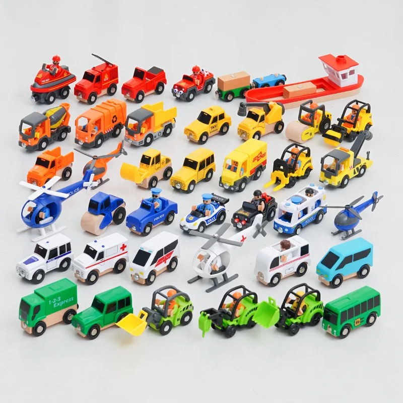 ความหลากหลายของรถรางเสริมยานพาหนะอเนกประสงค์รางเครื่องบินของรถยนต์และรถไฟของเล่นเด็กรถเข้ากันได้กับไม้